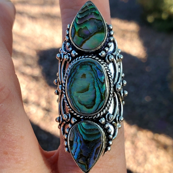 New Amazing Abalone Shell 925 Silver Statement Ring. - Picture 5 of 16